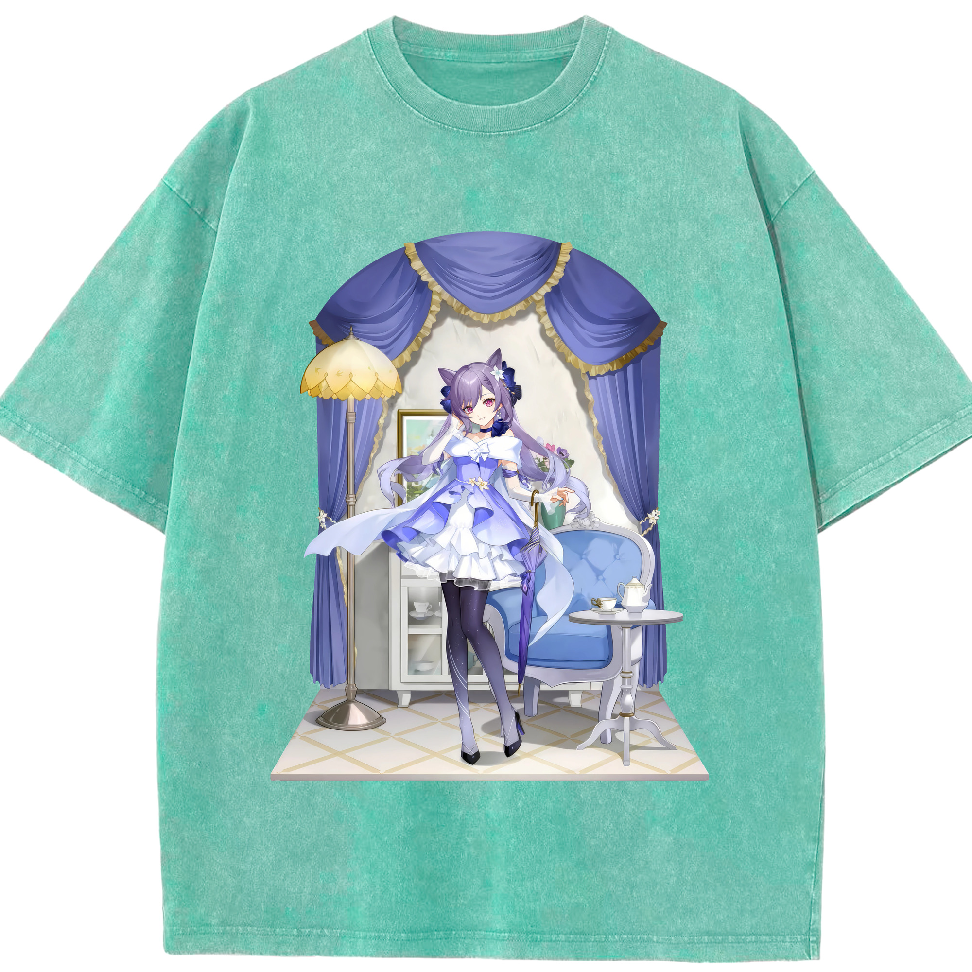 げんし神 刻晴 こくせい genshin Kokusei 綿100% ヴィンテージ風 半袖Tシャツ（フロントプリント）